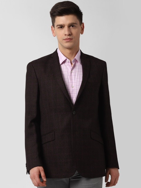 

Peter England Elite Men Brown Checked Slim-Fit Single-Breasted Formal Blazer