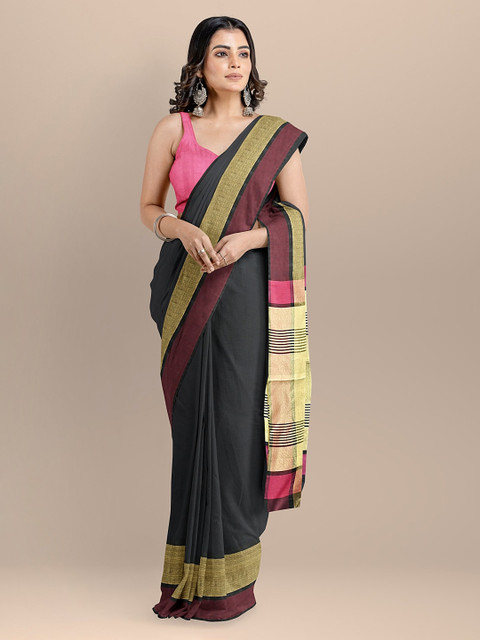 

BharatSthali Black Silk Cotton Solid Mangalagiri Saree