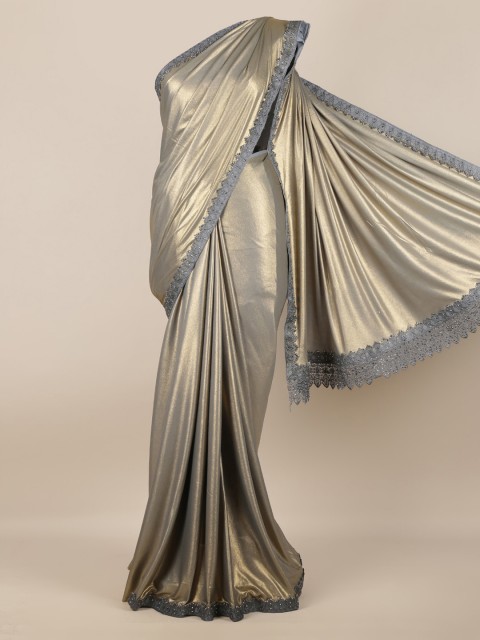 

Pothys Grey Solid Poly Georgette Saree