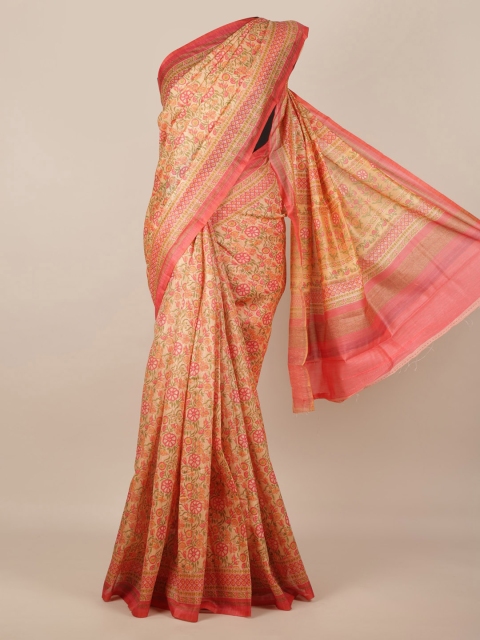 

Pothys Peach-Coloured Printed Jute Silk Saree