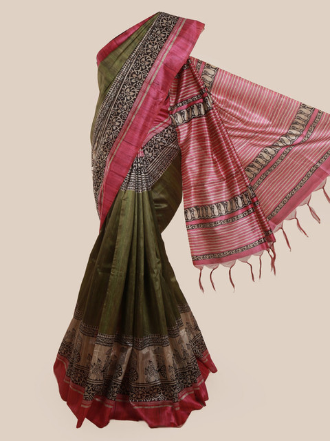 

Pothys Green Printed Jute Silk Saree