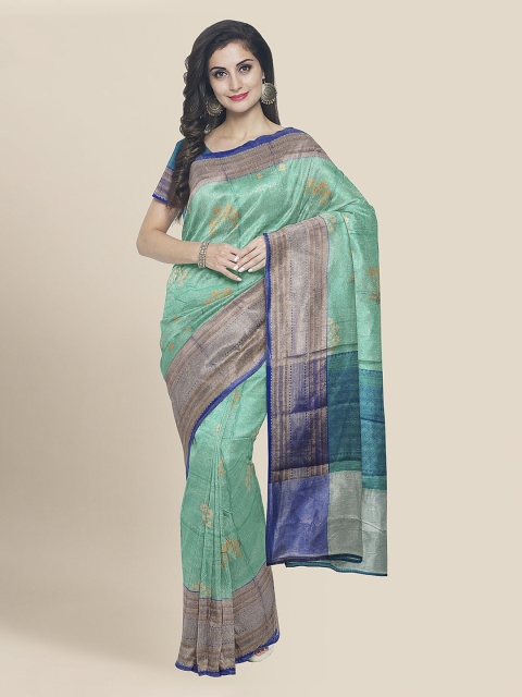 

KLM Fashion Mall Sea Green Silk Blend Woven Design Banarasi Saree