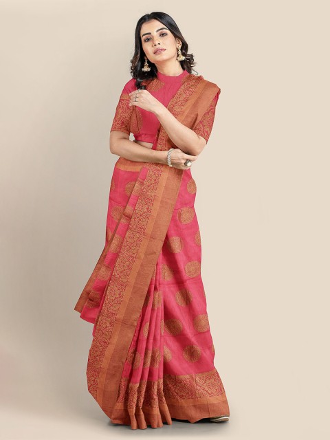 

KLM Fashion Mall Pink & Gold-Toned Silk Blend Woven Design Banarasi Saree