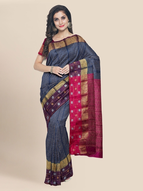 

KLM Fashion Mall Blue & Pink Silk Blend Woven Design Chanderi Saree