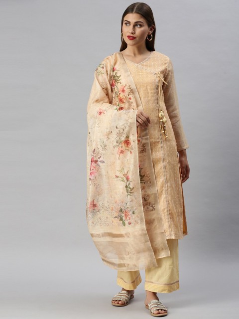 

Soch Cream-Coloured & Red Cotton Blend Unstitched Dress Material