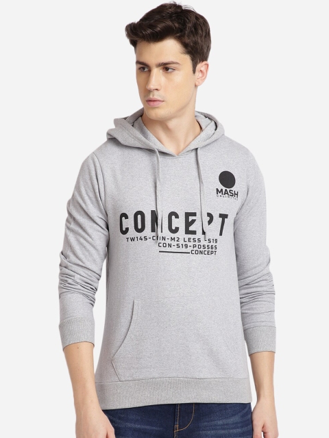 

MASH UNLIMITED Men Grey Printed Hooded Sweatshirt