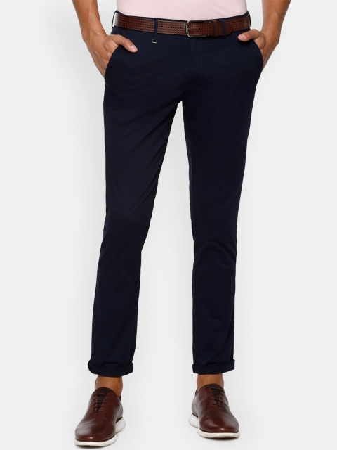 

Van Heusen Men Navy Blue Slim Fit Solid Regular Trousers