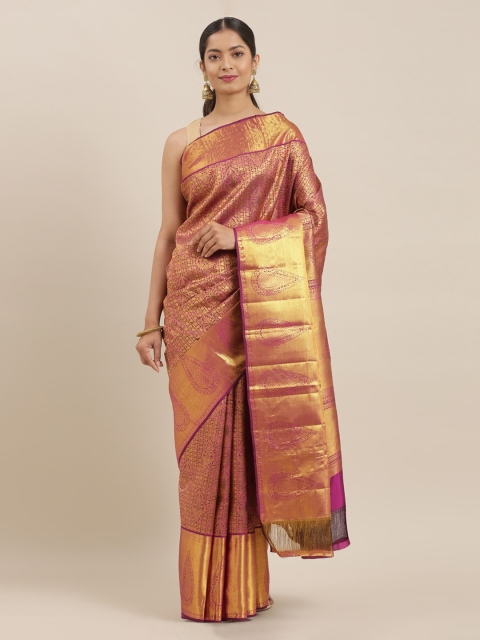 

The Chennai Silks Violet & Gold-Toned Pure Silk Woven Design Kanjeevaram Saree