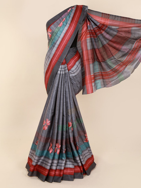 

Pothys Grey & Red Jute Cotton Printed Saree