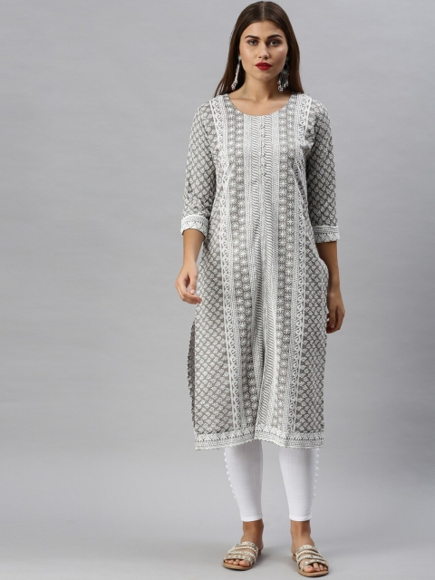 

Soch Women Grey & White Ethnic Motifs Embroidered Kurta