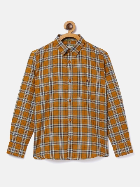 

Crimsoune Club Boys Mustard Slim Fit Checked Casual Shirt