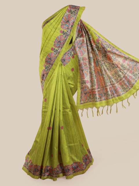 

Pothys Green Solid Jute Silk Saree