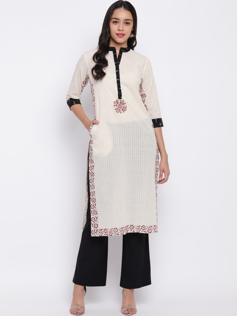 

Shakumbhari Women White Striped Kurta