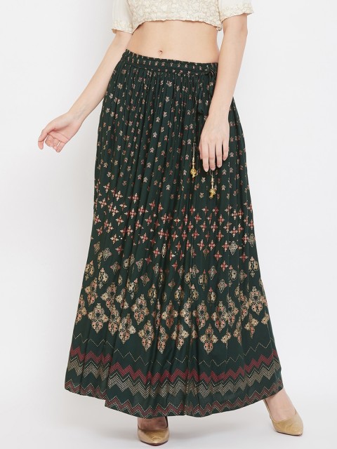 

Clora Creation Women Green & Gold-Coloured Floral Printed Flared Maxi Skirt