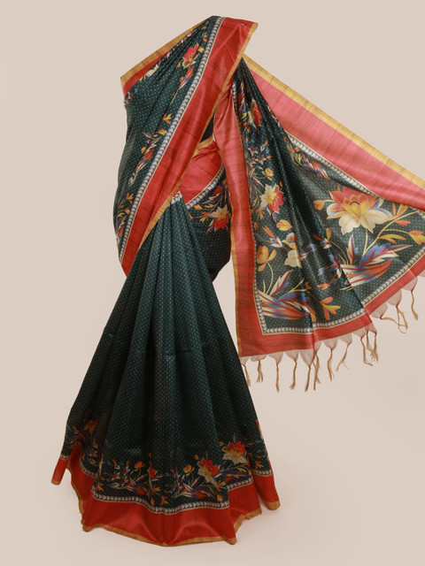 

Pothys Green Printed Jute Silk Saree