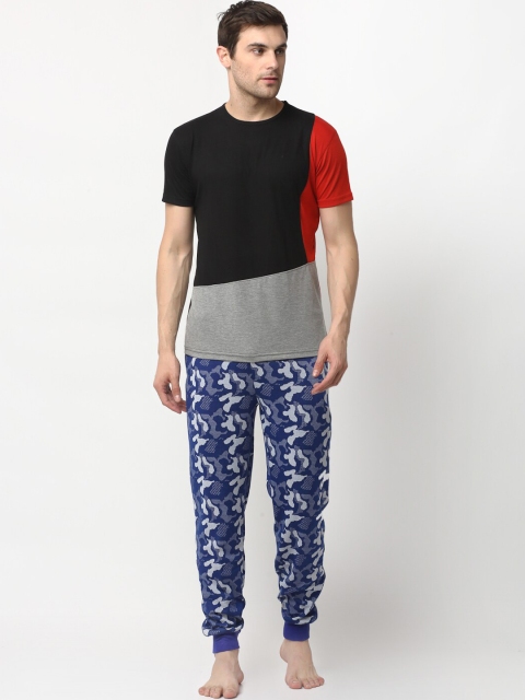 

VIMAL JONNEY Men Black & Blue Colourblocked Night suit