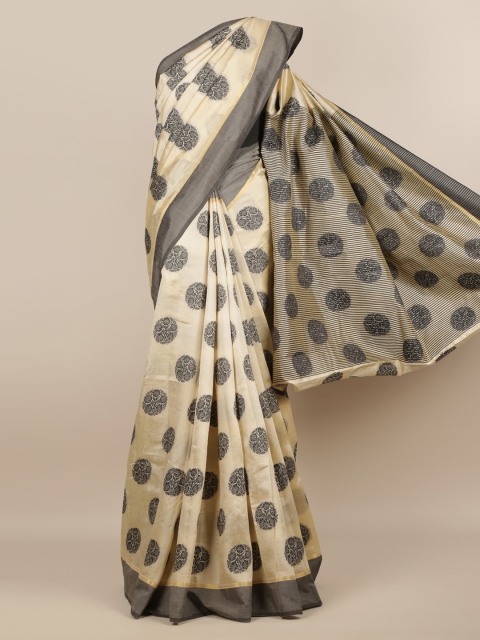 

Pothys Cream-Coloured & Grey Jute Silk Printed Saree