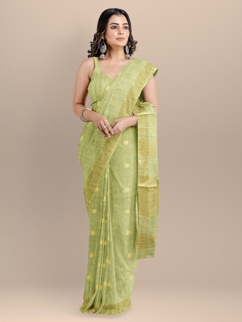 

BharatSthali Green Silk Cotton Checked Handloom Mangalagiri Saree