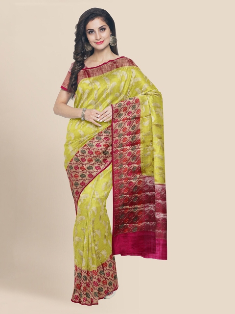 

KLM Fashion Mall Yellow & Maroon Silk Blend Woven Design Banarasi Saree
