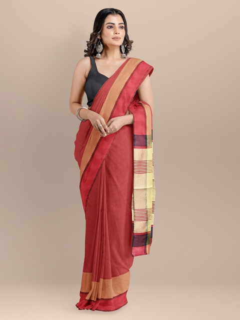 

BharatSthali Red Silk Cotton Solid Mangalagiri Saree