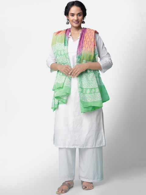 

Unnati Silks Pink & Green Printed Dupatta