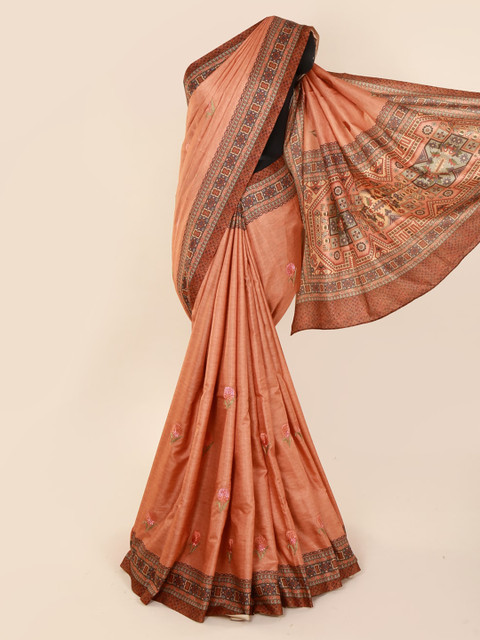 

Pothys Peach-Coloured Printed Jute Cotton Saree