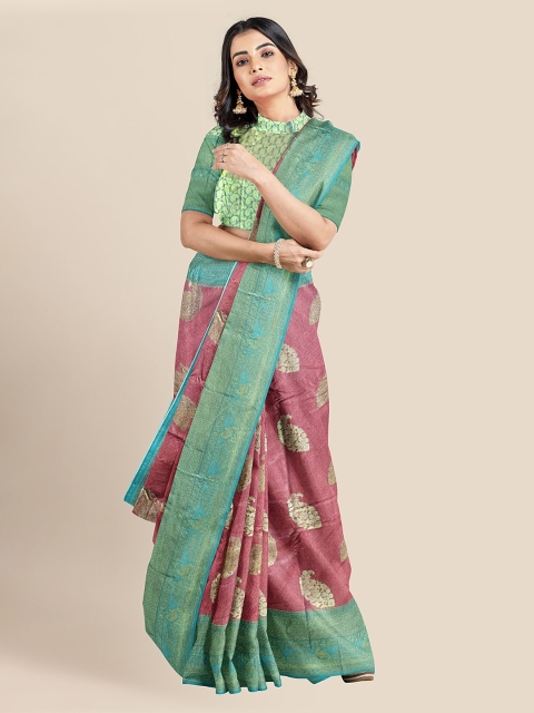 

KLM Fashion Mall Pink Silk Blend Woven Design Banarasi Saree