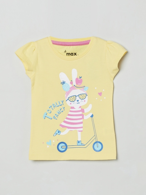 

max Yellow Printed Pure Cotton Regular Top