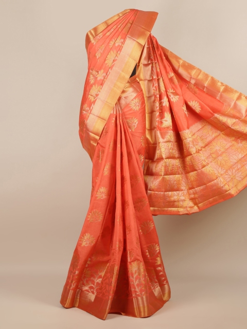 

Pothys Orange Woven Design Jute Silk Saree