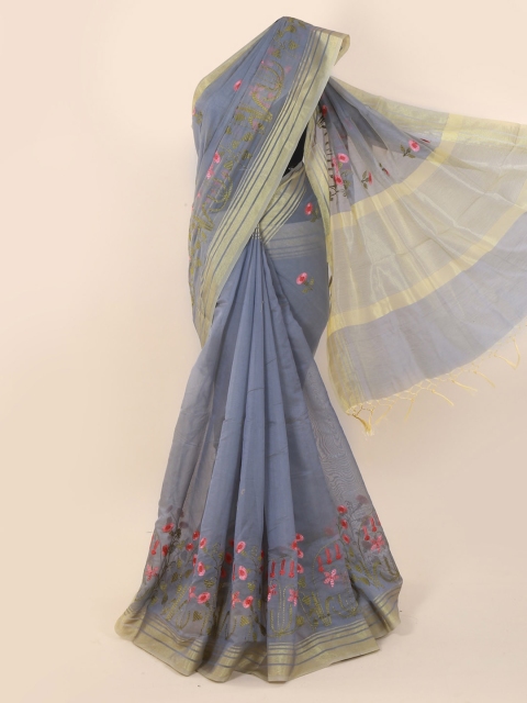 

Pothys Blue Embroidered Cotton Blend Saree