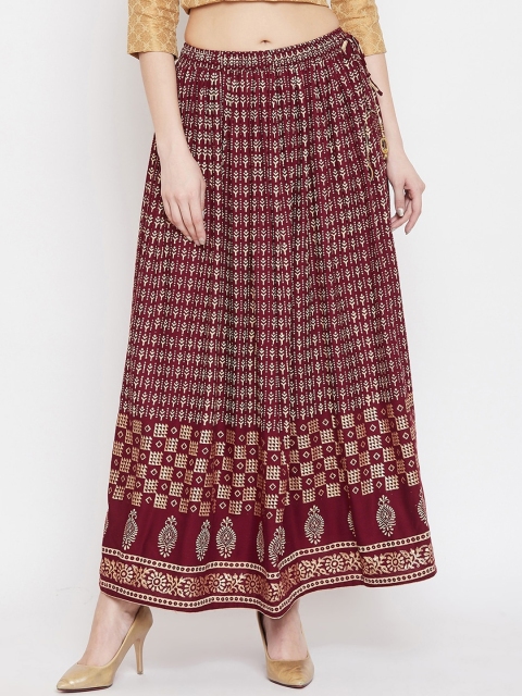 

Clora Creation Women Maroon & Gold-Colour Printed Flared Maxi Skirt