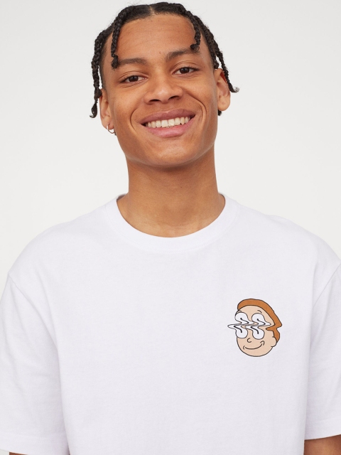 

H&M Men White & Blue Pure Cotton Rick & Morty Printed T-shirt