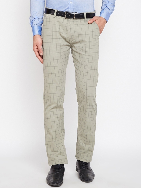 

Hancock Men Green Slim Fit Checked Formal Trousers