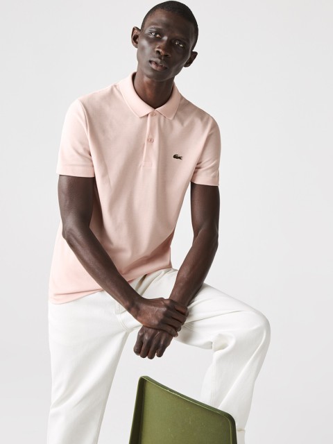 

Lacoste Men Peach-Coloured Solid Polo Collar T-shirt