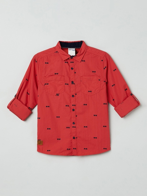 

max Boys Red Regular Fit Printed Casual Shirt