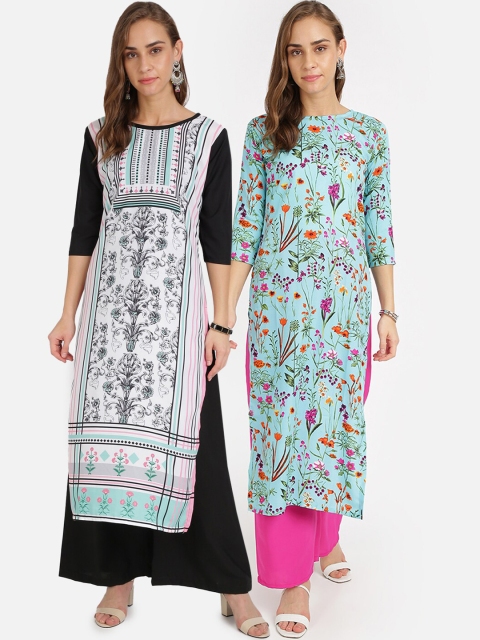 

Florence Women Pack Of 2 Printed Kurta with Palazzos, Black