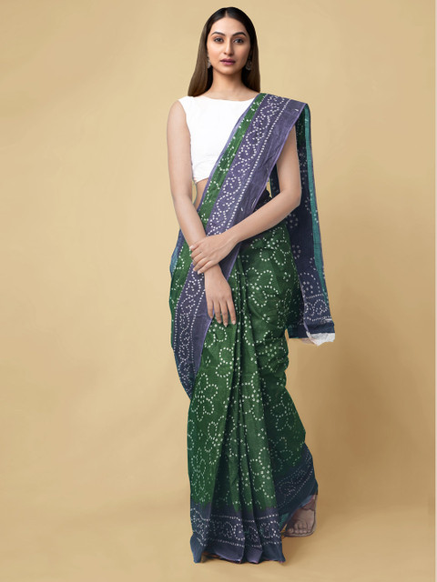 

Unnati Silks Green Pure Cotton Printed Bandhani Saree