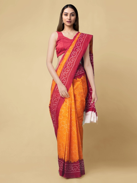 

Unnati Silks Orange Pure Cotton Printed Bandhani Saree