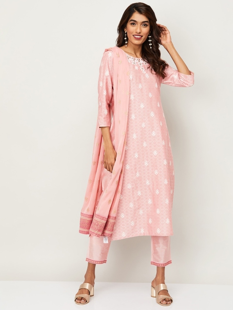

Melange by Lifestyle Women Pink Self Design Kurta with Palazzos & Dupatta