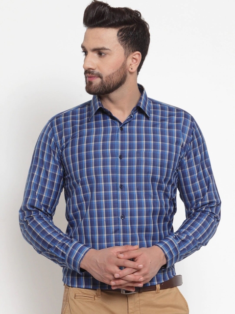 

Hancock Men Navy Blue Slim Fit Checked Casual Shirt