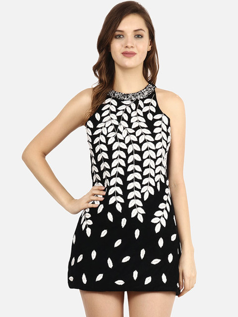 

Diwaah Women Black Embellished Velvet Sheath Dress