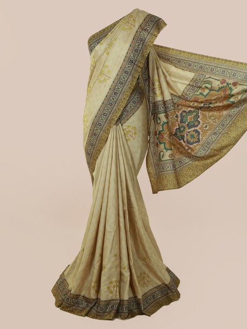 

Pothys Green & Brown Jute Cotton Embroidered Saree
