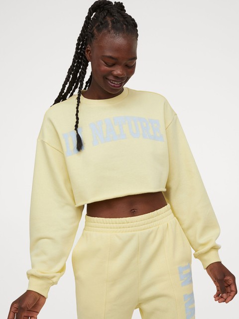 

H&M Women Yellow Printed Boxy Sweatshirt