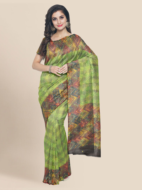 

KLM Fashion Mall Green Silk Blend Printed Banarasi Saree
