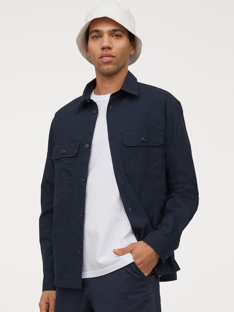 

H&M Men Blue Solid Relaxed Fit Shirt Jacket