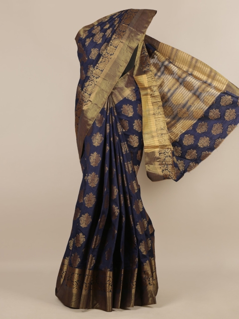 

Pothys Navy Blue & Gold-Toned Jute Silk Woven Design Saree