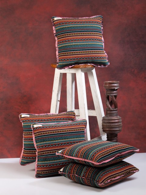 

I AM FOR YOU Black & Brown Set of 5 Ethnic Motifs Square Cushion Covers