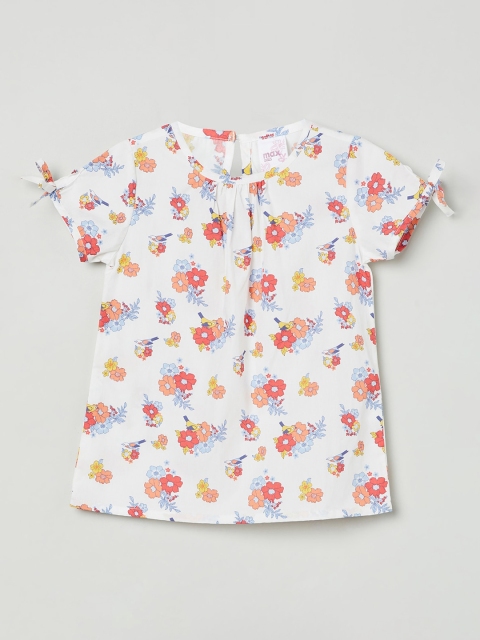 

max White & Orange Floral Printed Pure Cotton Regular Top