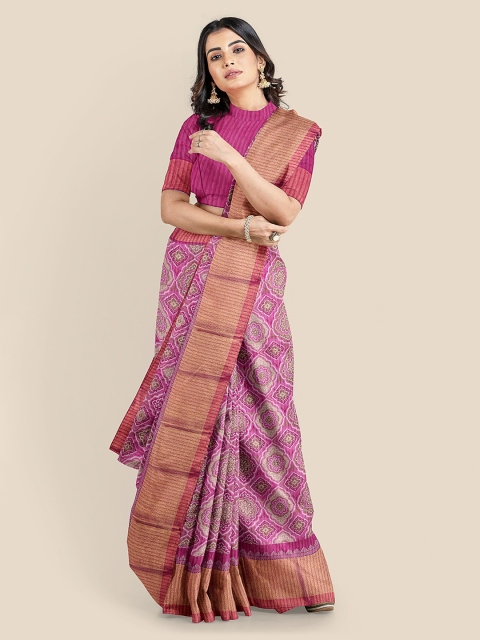

KLM Fashion Mall Pink Linen Blend Printed Banarasi Saree