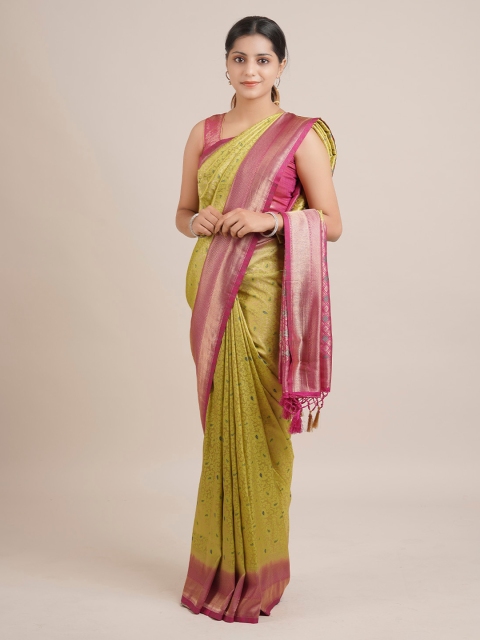 

Pothys Green Solid Jute Silk Saree